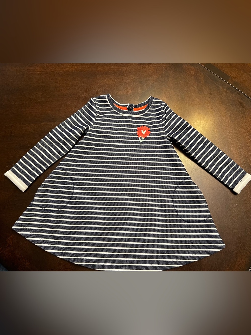 Cat & Jack Navy and White Striped Top with Coral Trim